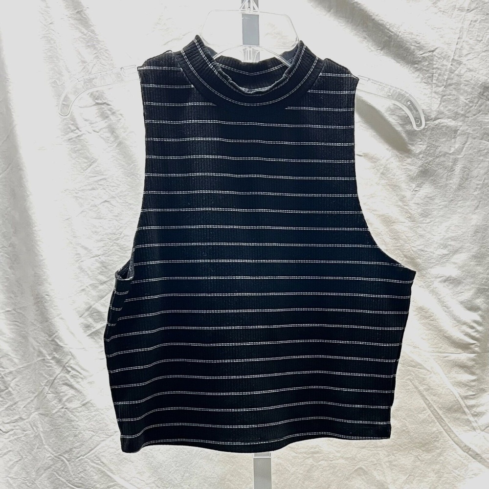 Gentle Fawn Womens Size Small Moc sleeveless crop top Black with white stripes